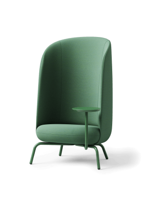 fauteuils acoustiques vert avec tablette et sofa acoustiques et tables design