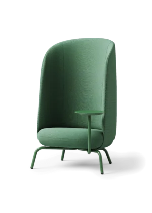 fauteuils acoustiques vert avec tablette et sofa acoustiques et tables design