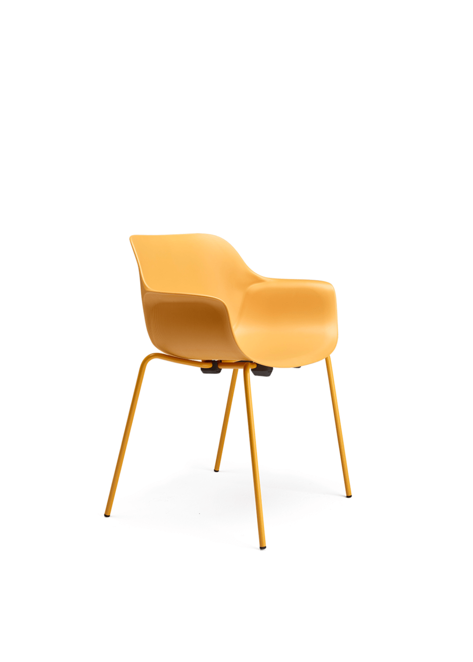 chaise de collectivité jaune, ou chaise de réunion jaune pour coworking en open space avec accoudoirs