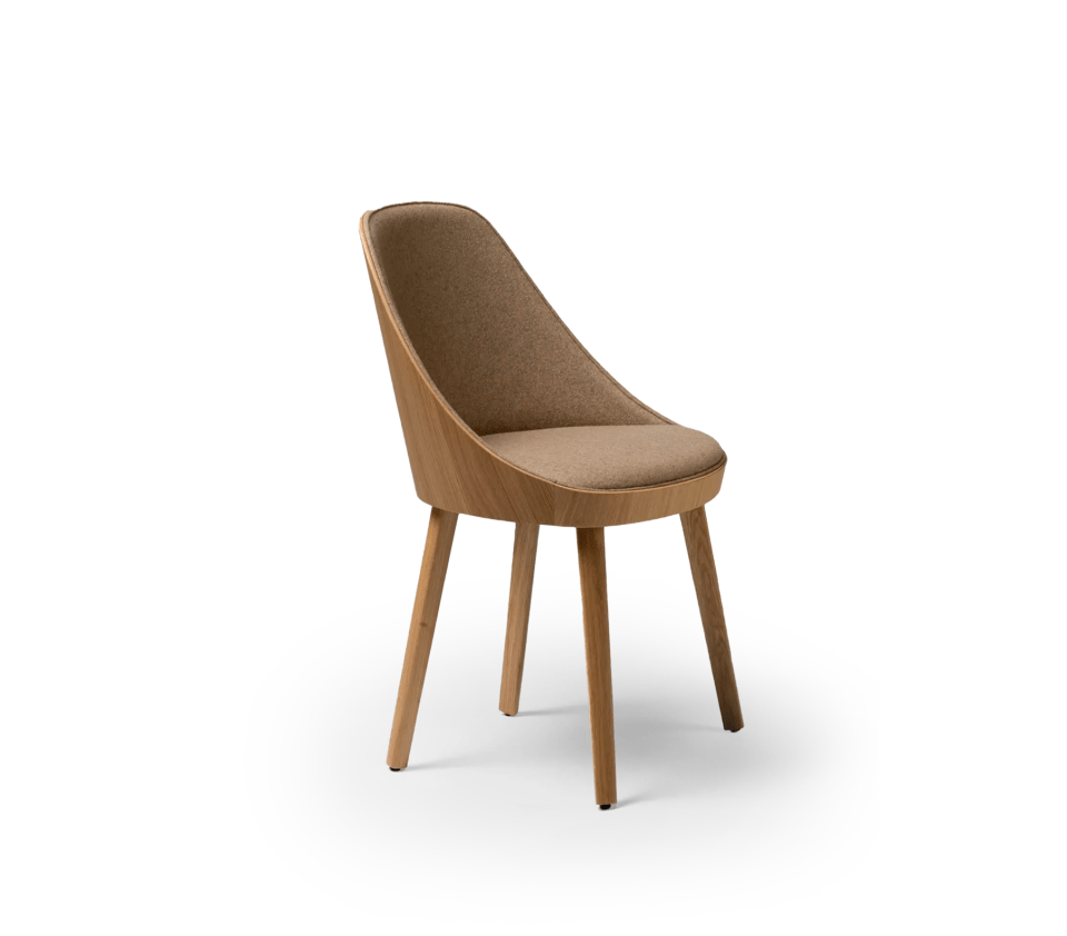 chaise en bois de cafétéria et restaurant avec dossier bois et assise noire dossier tapissé beige