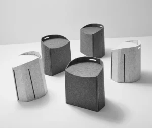 famille de pouf pour coworking avec poignée gris foncé et gris clair