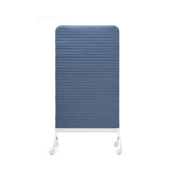 panneau de séparation acoustique mobile a roulettes bleu et blanc