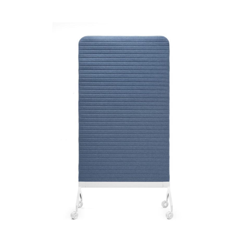 panneau de séparation acoustique mobile a roulettes bleu et blanc