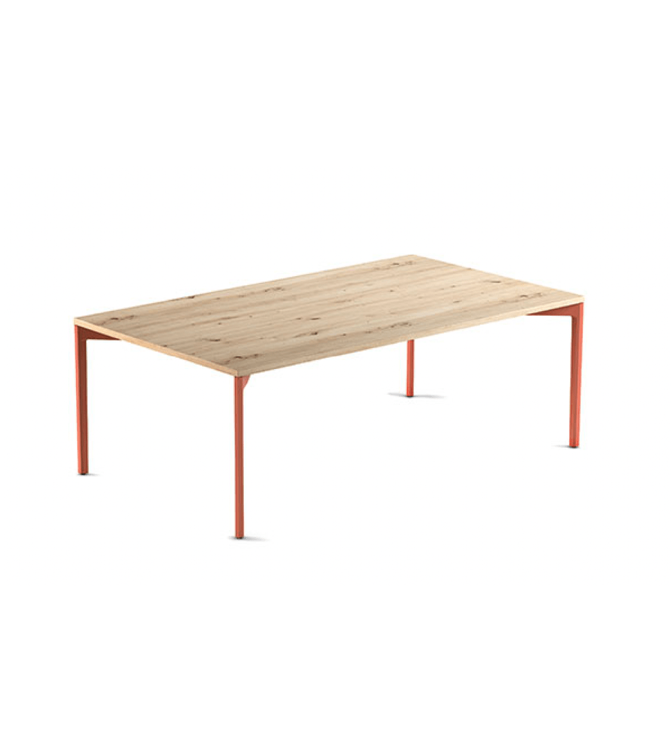 table de réunion en bois design avec pieds de couleur