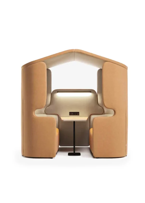 alcove acoustique en forme de maison, cabane acoustique ou pod acoustique jaune 2 ou 4 personnes