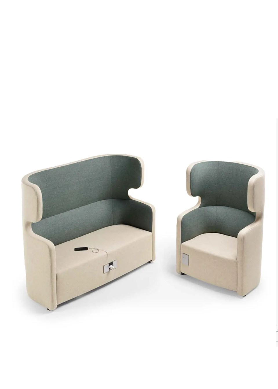 canapé et fauteuil dossier haut acoustique en mousse beige