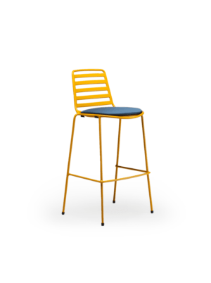 tabouret haut extérieur de bar en métal empilable jaune avec coussin d'assise rembourré
