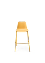 chaise haute avec dossier jaune et pieds métal empilable