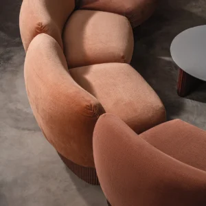 banquette ronde modulable en velours terracotta