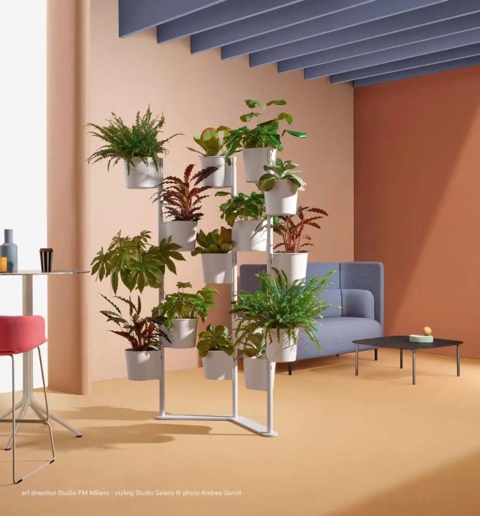 cloison végétale avec pots de fleurs couleur blanc dans un bureau et open space pour diviser les espaces