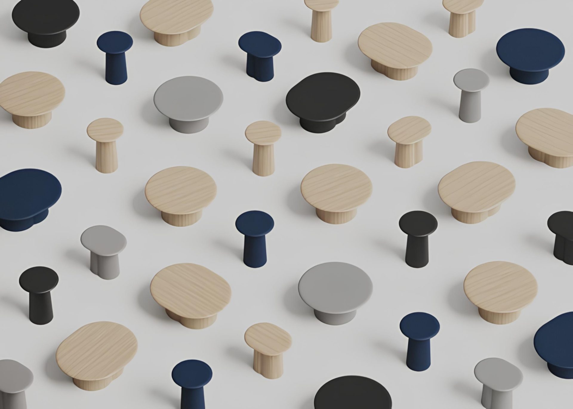 table basse design bois massif chêne bleu laqué, chene naturel, noir, gris laqué plateau rond pied rond plateau ovale