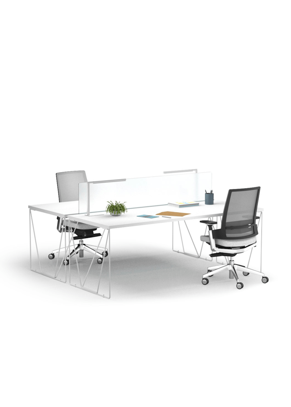 système de bureaux bench blanc structure métal avec chaises ergonomiques