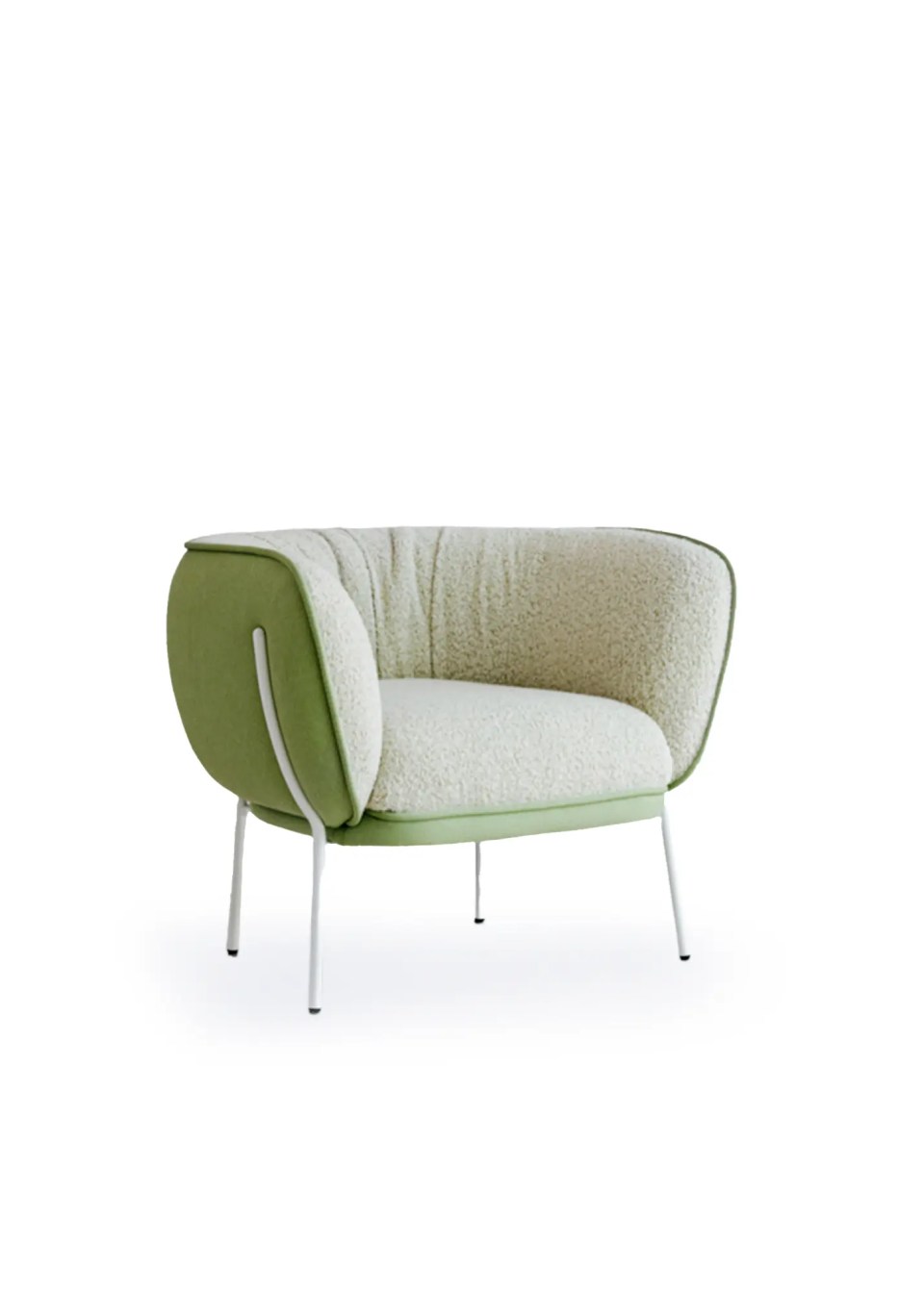 fauteuil bouclette 1 place beige naturel et vert ultra confortable sur fond blanc
