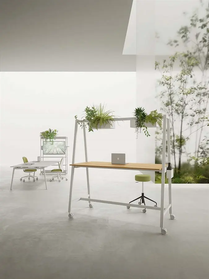 table mobile de coworking avec bac a plantes