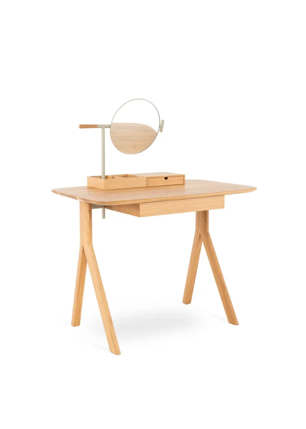 Bureau coiffeuse avec miroir rond LOPP en bois massif