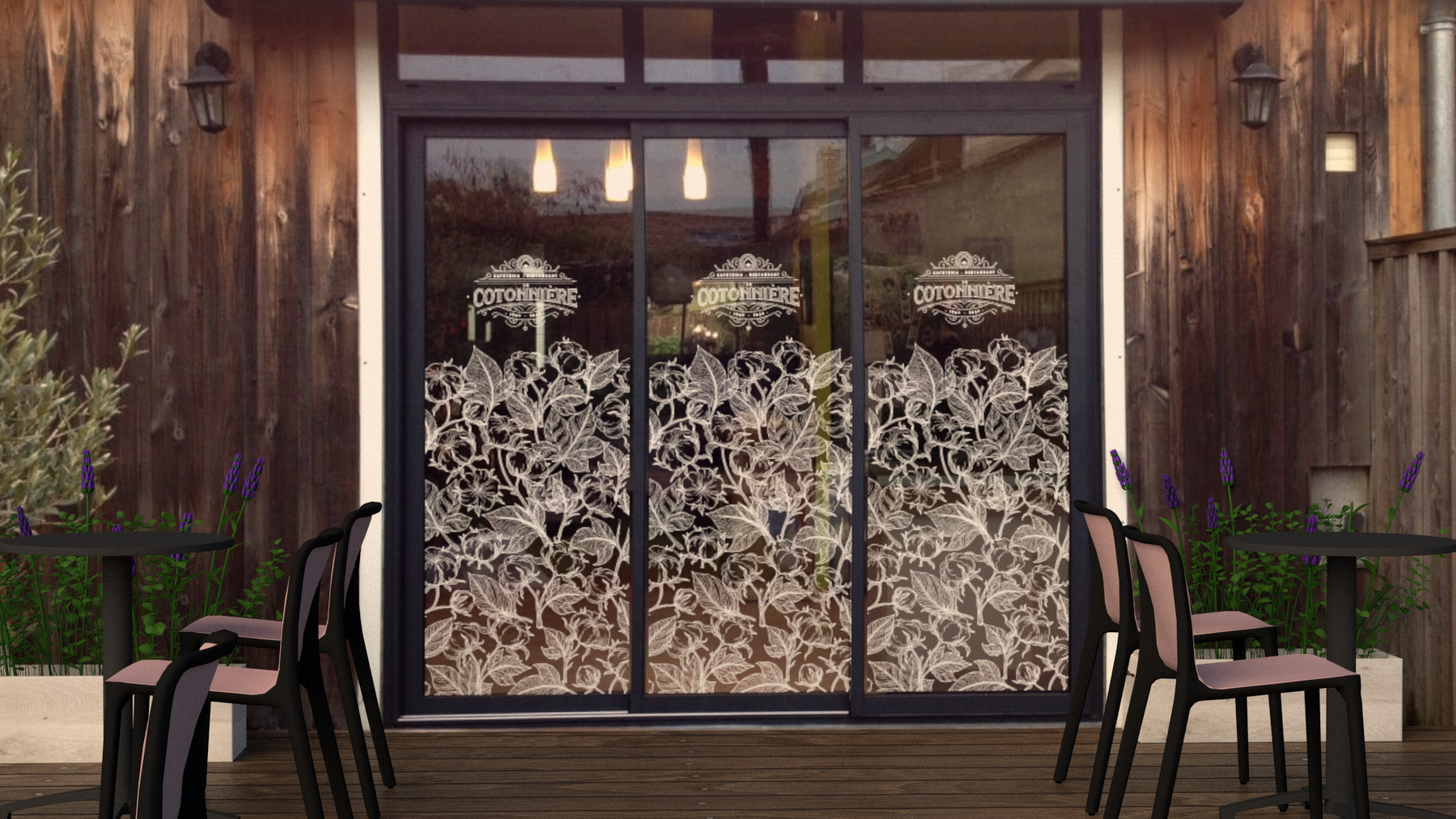 vitrophanie design pour restaurant vitrine
