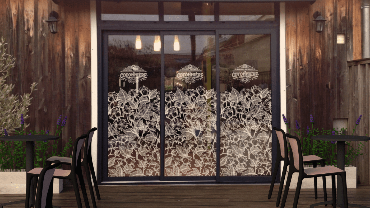 Moodboard 100 vitrophanie design pour restaurant vitrine