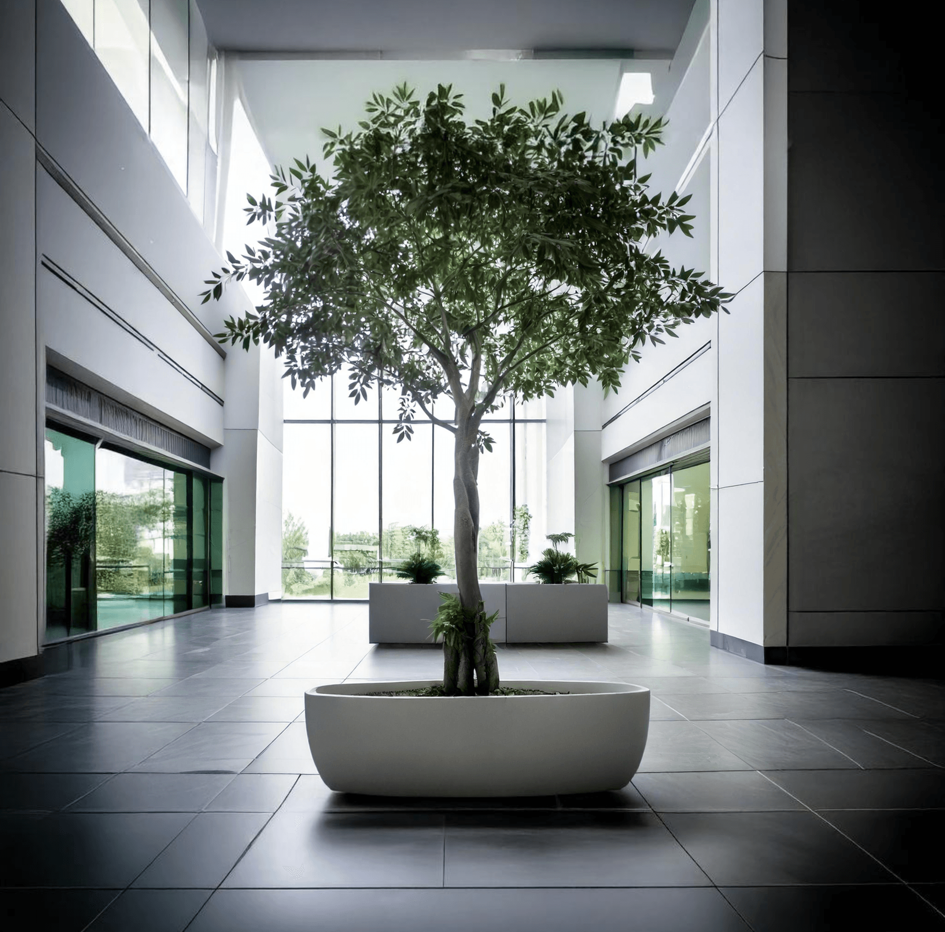 Arbre d'intérieur 2m feuillage artificiel 3 a tree in a pot in a room, Arbre d'intérieur 2m feuillage artificiel