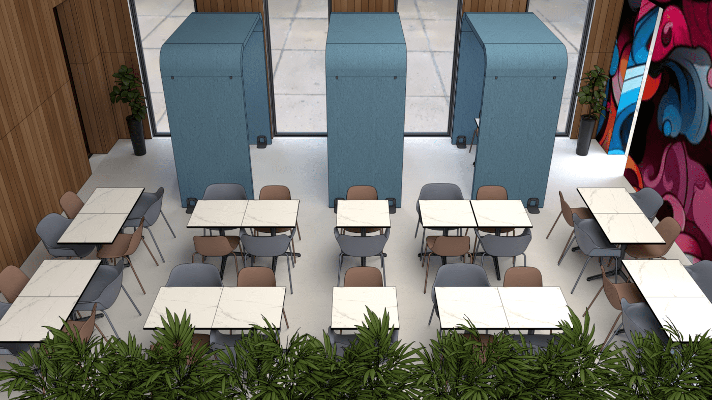 tiers lieu de coworking et restauration avec des arches acoustiques