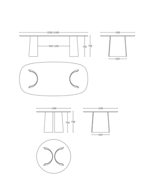 table bois massif brut Ginger dimensions