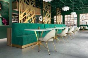 banquette sur mesure de restaurant en velours