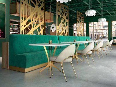 banquette sur mesure de restaurant en velours